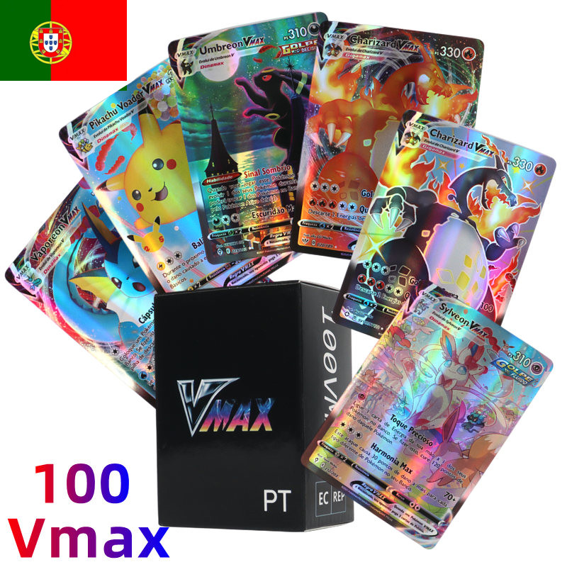 Board Game Pokemon - 100Pcs Portuguese Pokemon Cards Holographic Vmax